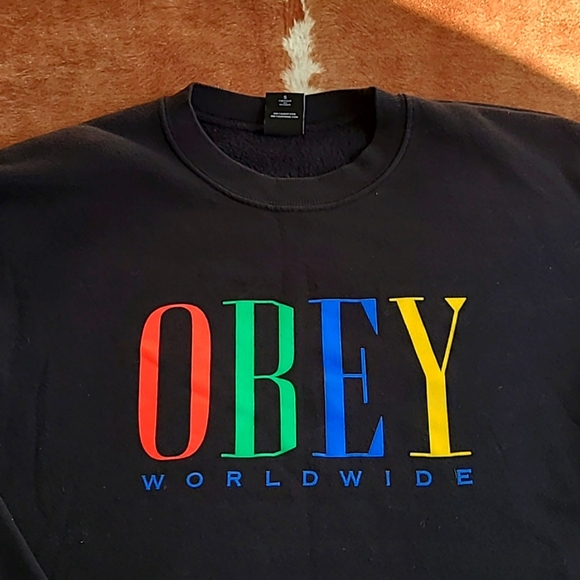 OBEY Logo Crew Neck Pullover Sweater Size Small - Picture 2 of 8
